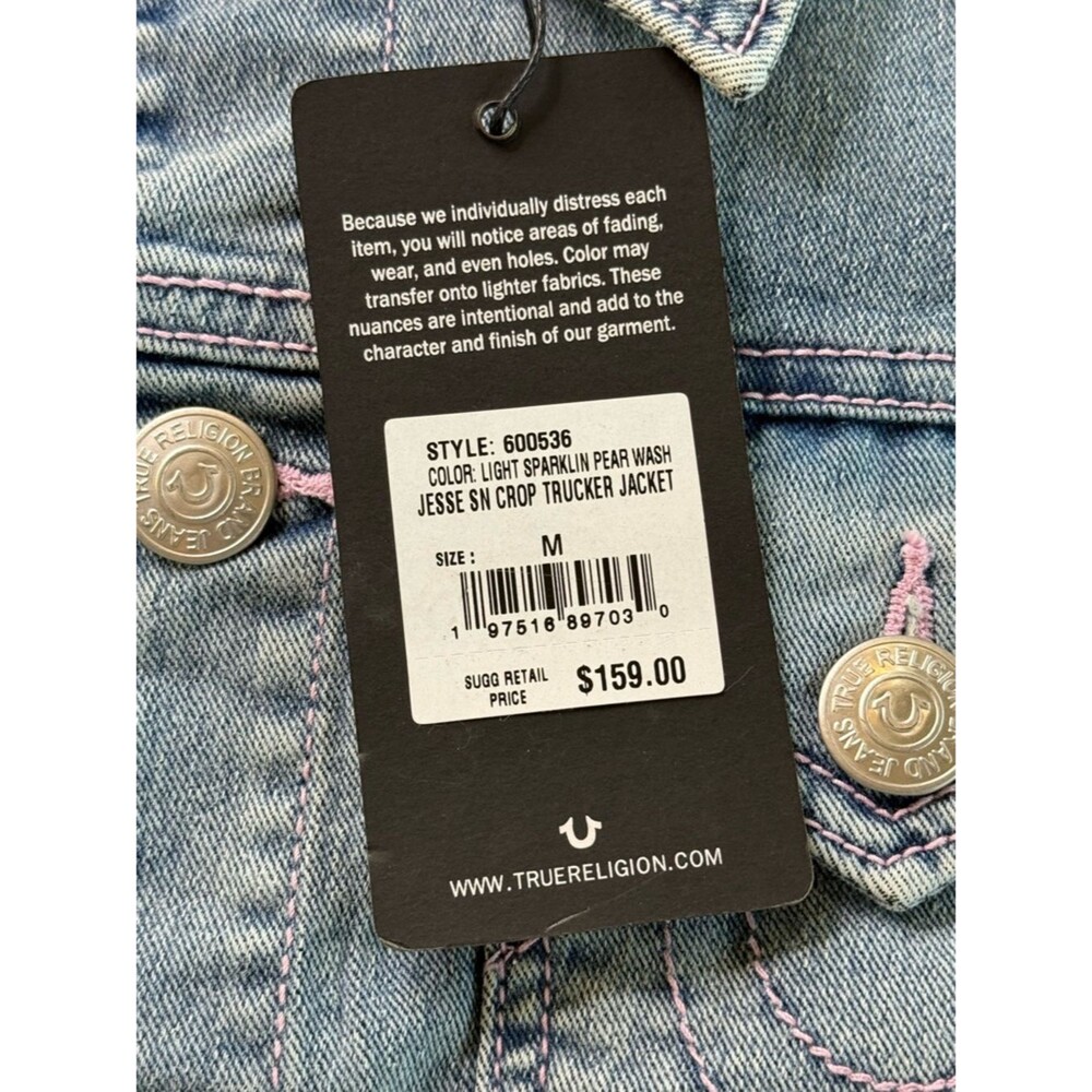 True Religion Jesse SN Crop Trucker Denim Jacket Pear Wash Medium NWT - Picture 3 of 8